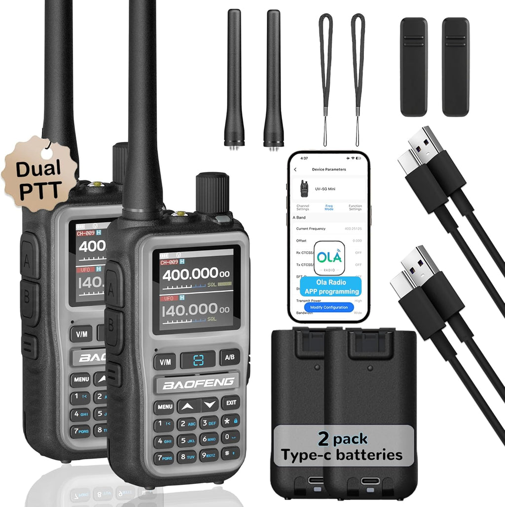 aofeng Radio UV-5R Mini Ham Radio Dual PTT APP Programming Long Range Two Way Radio NOAA Weather Radio Copy Frequency 999CH Survival Radio with Type-C Charging