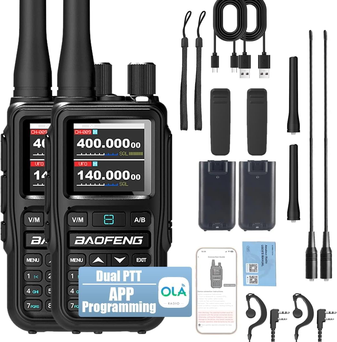 aofeng Radio UV-5R Mini Ham Radio Dual PTT APP Programming Long Range Two Way Radio NOAA Weather Radio Copy Frequency 999CH Survival Radio with Type-C Charging